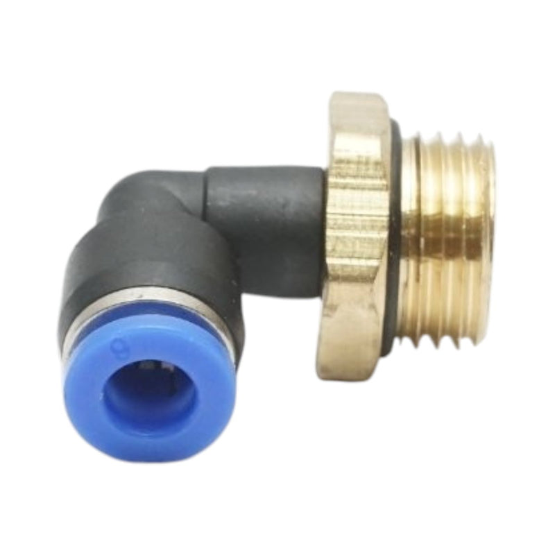 Raccordo a gomito a innesto rapido in plastica da 6 mm con filetto maschio in ottone M16