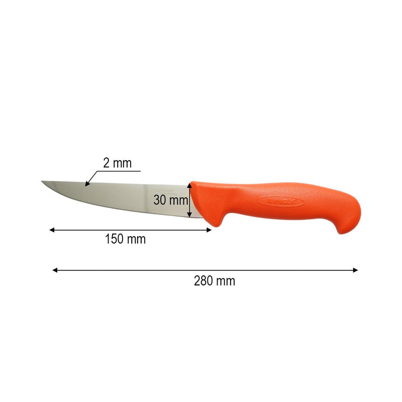 Coltello professionale da macelleria e macellazione da 15 cm, lama in acciaio 5Cr15MoV, manico in nylon rosso-arancio. Breckner Germany