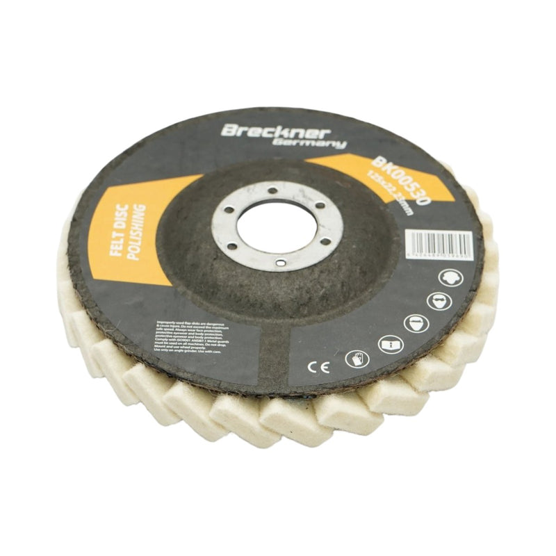 Disco lamellare per lucidatura (feltro) 125x6x22,23 mm, per la lucidatura e la finitura di metallo, acciaio inox e alluminio. Breckner Germany