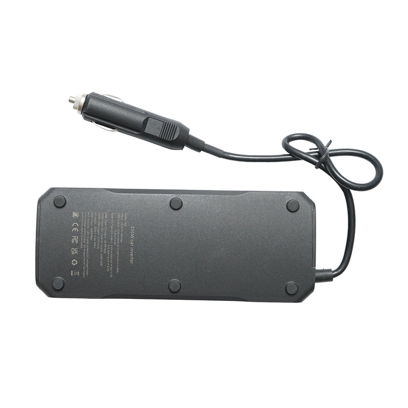 Inverter di potenza 12V-220V da 200W, display LED digitale, onda sinusoidale modificata, porte USB e USB-C, uscita AC per laptop, telefono e frigorifero portatile.