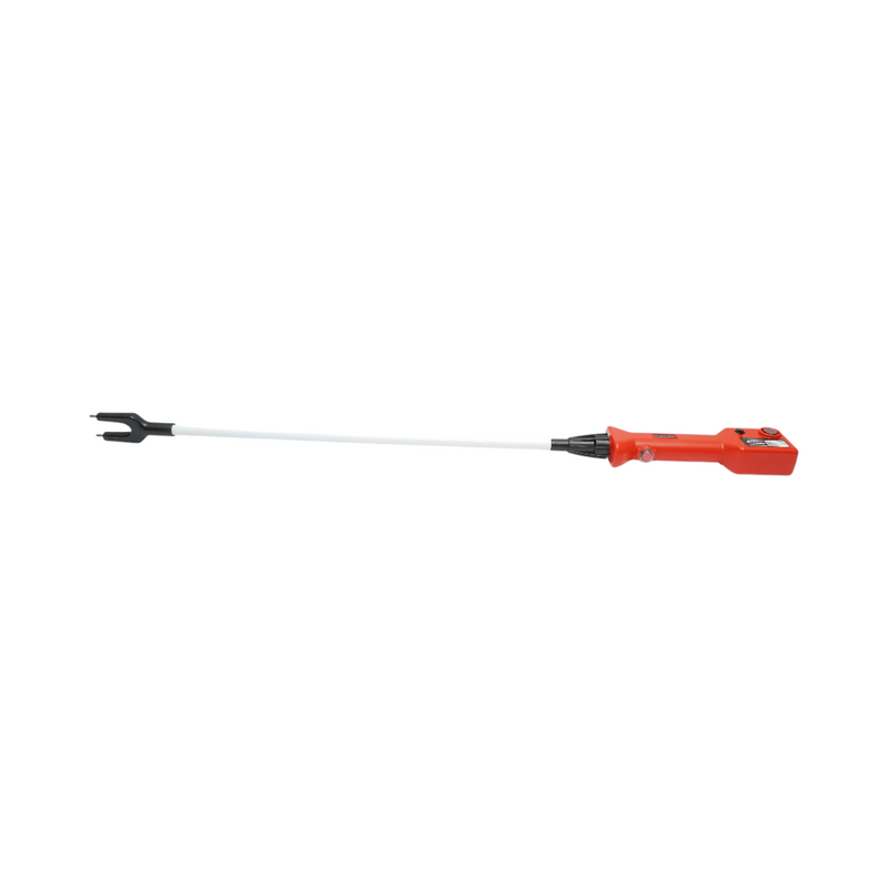 Pungolo elettrico per bestiame (1100 V) con batteria ricaricabile da 8,4 V e 2200 mAh, indicatore di carica e asta da 80 cm.
