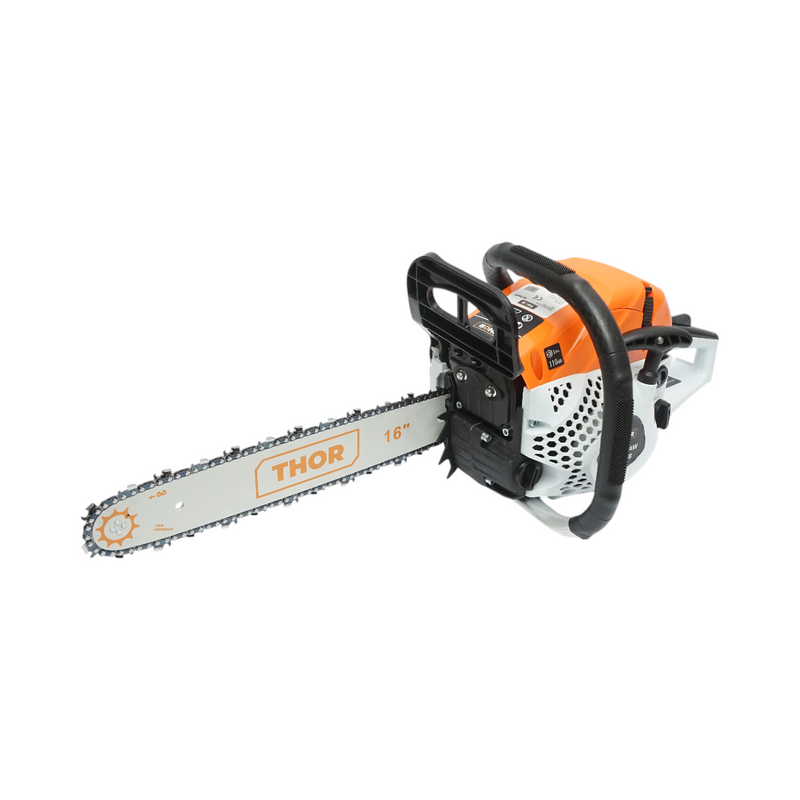Motosega a scoppio professionale THOR a 2 tempi, 52 cc, 3 CV, 8000 giri/min, barra da 16 pollici (400 mm)