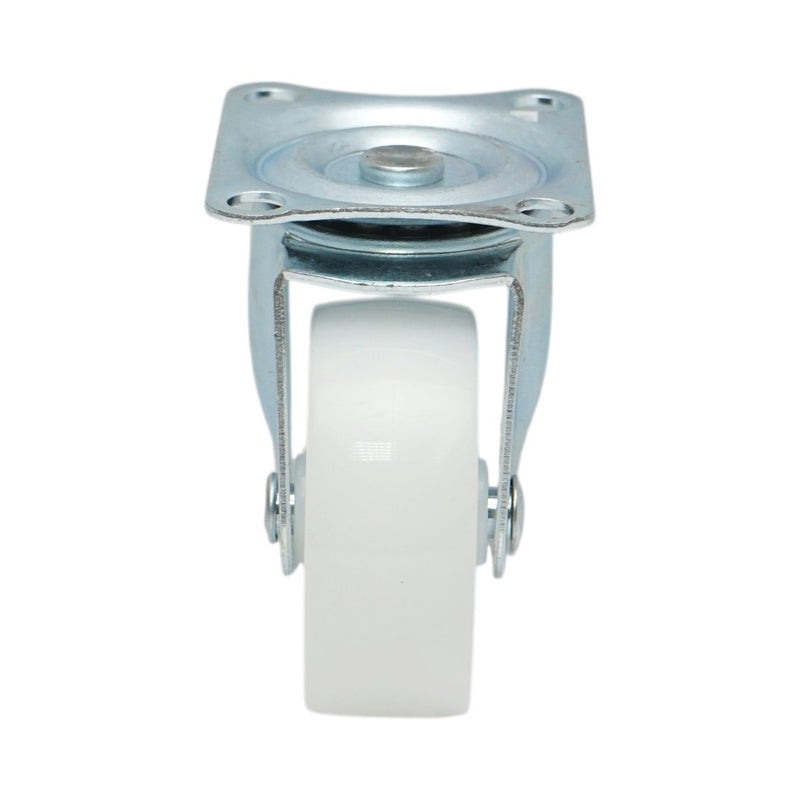 Ruota pivottante 65x23 mm senza freno, in polipropilene bianco, piastra in acciaio 70x58 mm, portata 35 kg