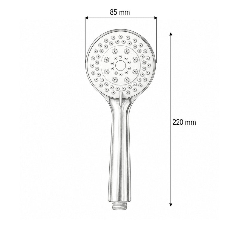 Doccetta rotonda per bagno, 5 funzioni, cromo lucido, plastica, 85x220 mm