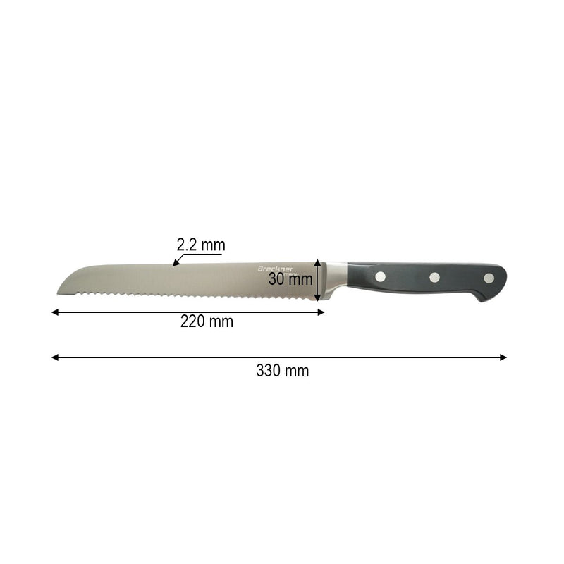 Coltello professionale per pane da 22 cm, lama in acciaio 5Cr15MoV, manico in ABS nero Breckner Germany