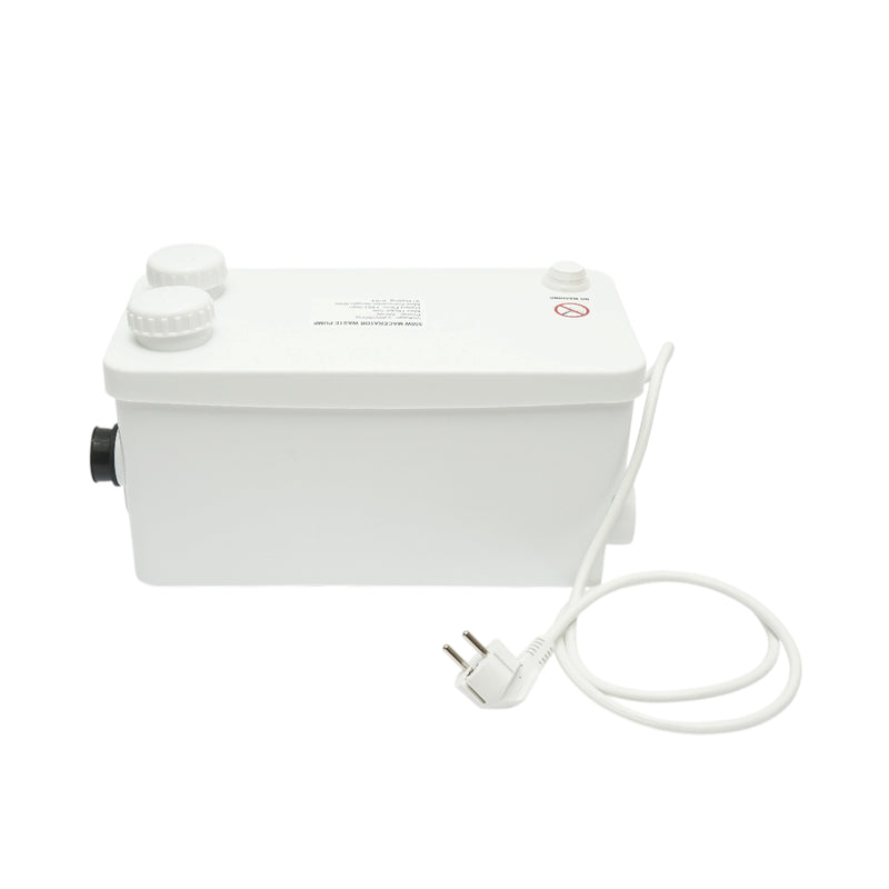 Pompa trituratrice per acque reflue da 550 W, 220 V; portata 8.400 l/h; prevalenza 9 m; portata orizzontale 90 m; grado di protezione IP44.