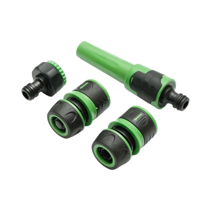 Set con ugello a spruzzo regolabile, adattatore per rubinetto da 1/2–3/4 di pollice e due raccordi rapidi da 1/2 pollice per tubi da giardino Breckner Germany