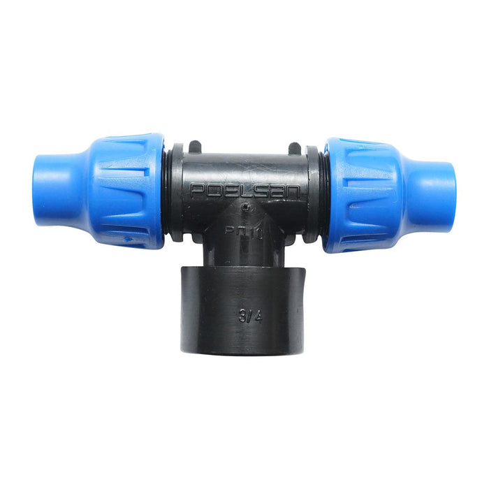 Giunto a ''T'' per Sistema di irrigazione a Goccia PN10-16mm X 3/4" X 16mm. Giunto a Compressione per nastro irrigazione a Goccia