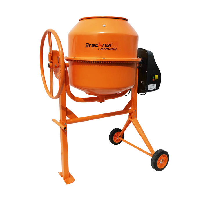 Betoniera 800W, volume 180L, pignone e corona in ghisa, 61Kg, Betoniera Elettrica 180 Litri 800 Watt Impastatrice Miscelatore Cemento Breckner Germany