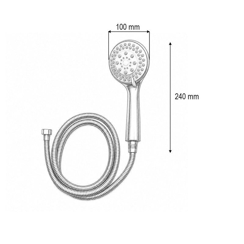 Set doccetta con flessibile zincato da 1,5 m, 5 funzioni, finitura cromo lucido, in plastica (100x240 mm)