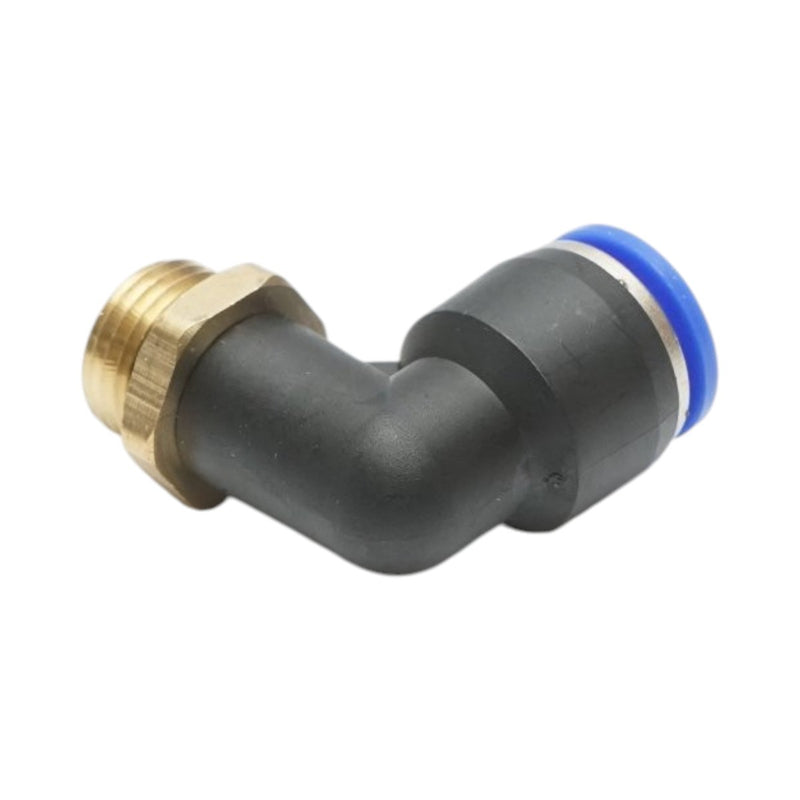 Raccordo a gomito a innesto rapido in plastica da 12 mm con filetto maschio in ottone M16