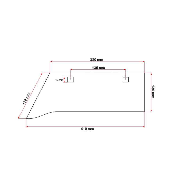 Vomere PP2, 410x320x130 mm, con due fori di fissaggio da 12 mm –