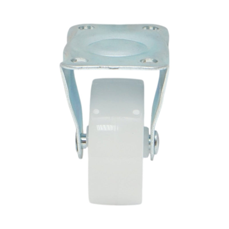 Ruota fissa 50x22 mm senza freno, in polipropilene bianco, piastra in acciaio 60x41 mm, portata 30 kg