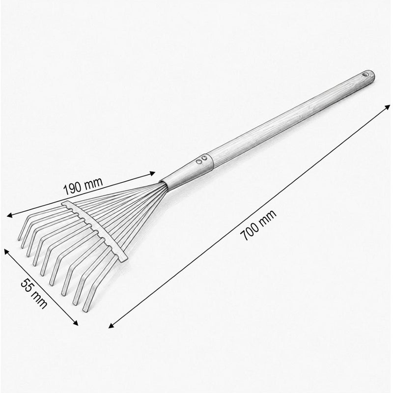 Rastrello per foglie in metallo a 9 denti, manico in legno da 510 mm, lunghezza 700 mm Breckner Germany