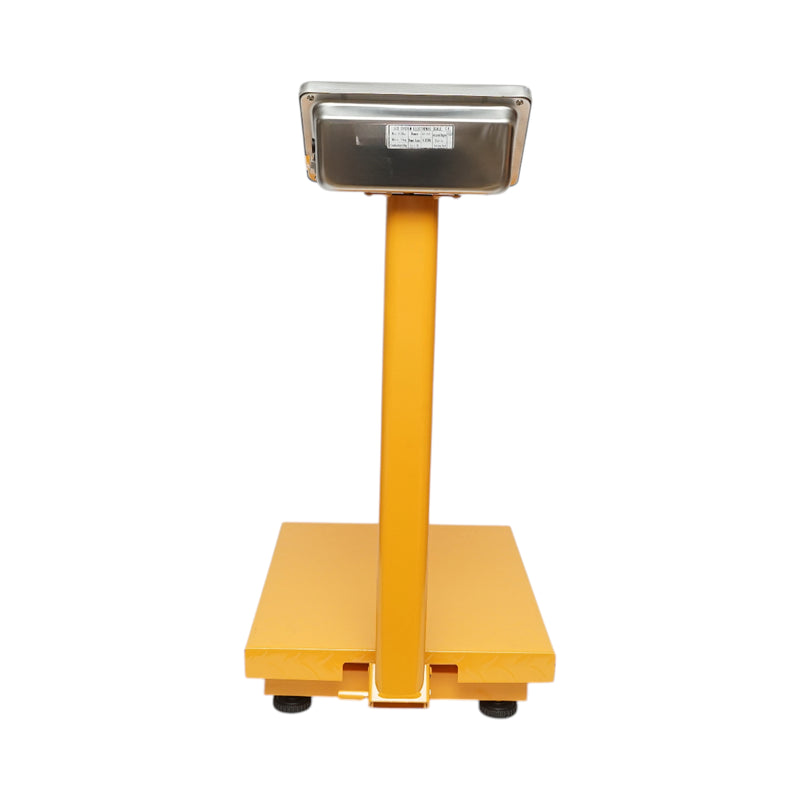Bilancia elettronica a piattaforma, portata 350 kg, 500x400 mm, con colonna ripiegabile e display LCD.