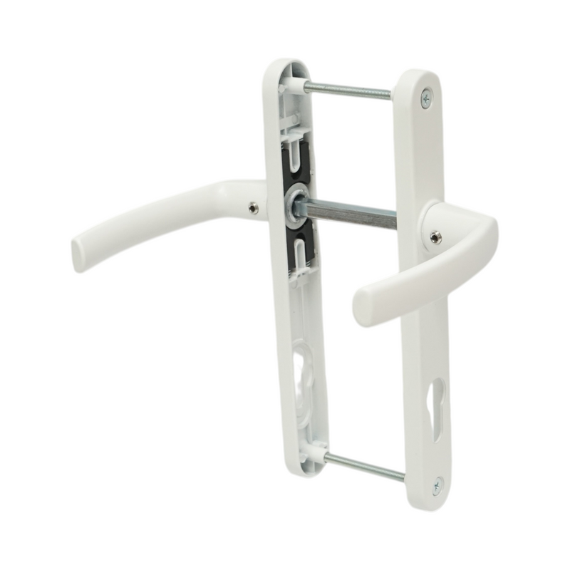Coppia di maniglie per porta in PVC bianco con doppio vetro e placca 28x220 mm