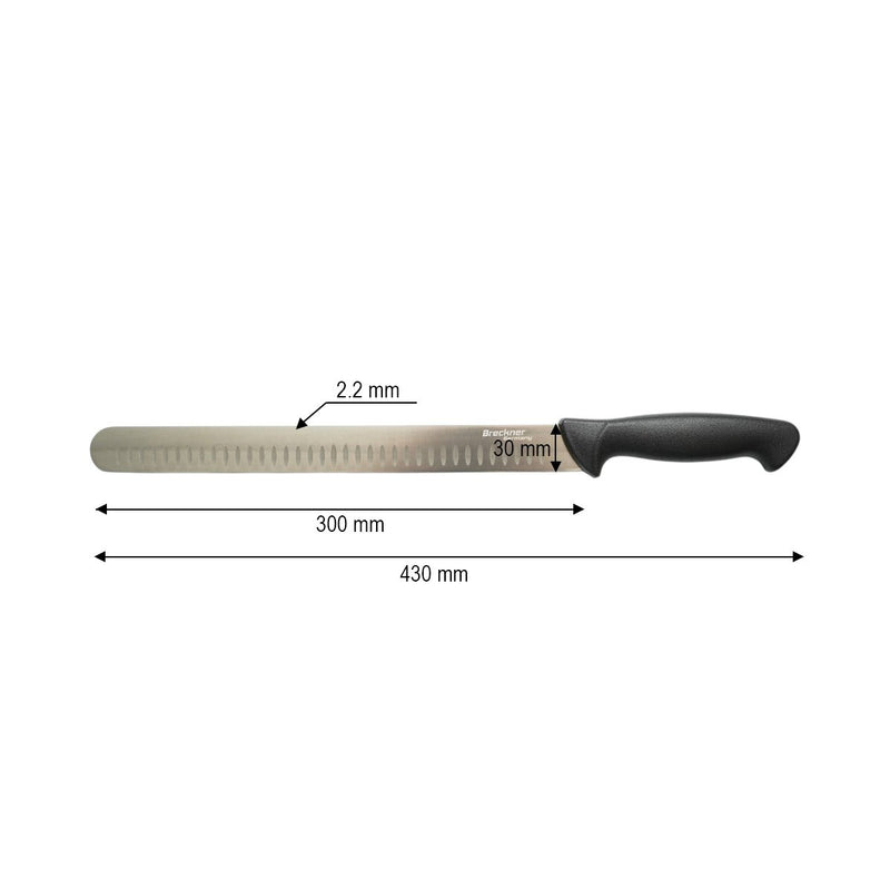Coltello professionale da 30 cm per affettare il brisket, lama alveolata in acciaio 5Cr15MoV, manico in PP nero Breckner Germany