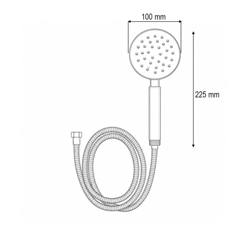 Set doccetta con flessibile zincato da 1,5 m, 1 funzione di getto (effetto pioggia), ugelli in silicone, finitura cromata lucida, acciaio inox, 100x225 mm.