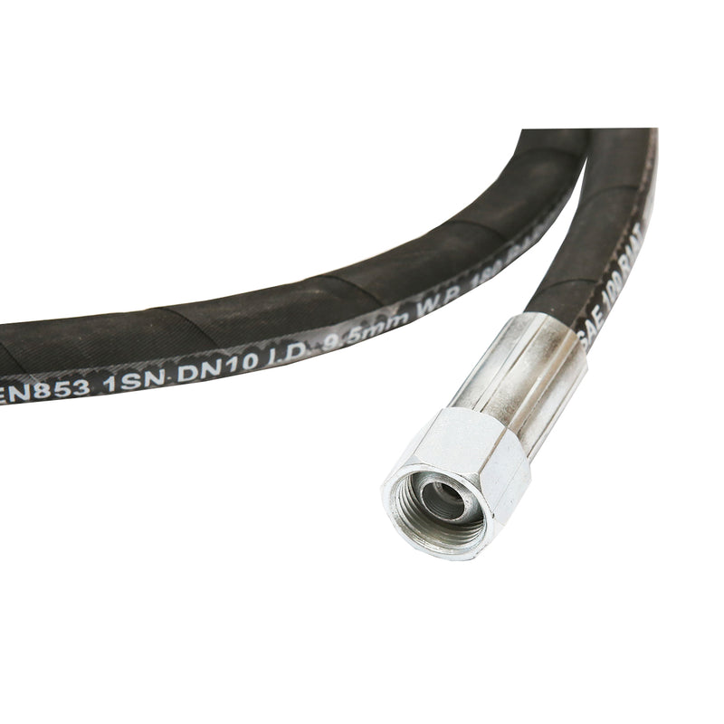 Tubo flessibile idraulico ad alta pressione 2SN DN10, pressato con raccordi fissi, lunghezza 1800 mm, con raccordo riduttore M20×20.