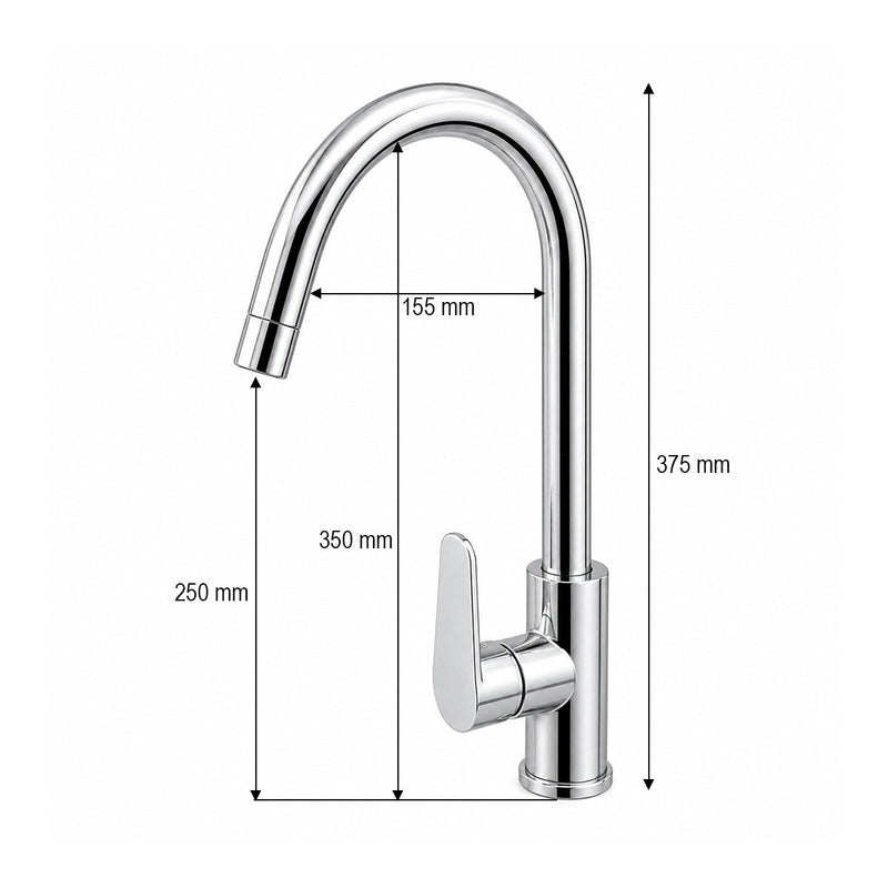 Miscelatore monocomando per lavello cucina con bocca alta girevole a forma di U, finitura cromata lucida, acciaio inox, flessibili inclusi.