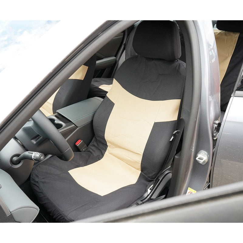 Set coprisedili universali per auto color crema-nero, materiale tessile 8 pezzi