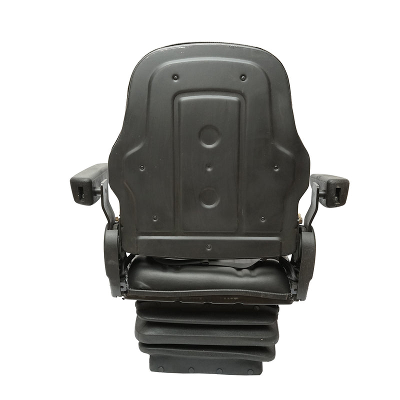 Sedile universale con sospensione pneumatica, regolabile in altezza e in base al peso (50–140 kg), con braccioli e schienale ribaltabile 50–90° per trattori, macchine agricole, mezzi industriali e carrelli elevatori.
