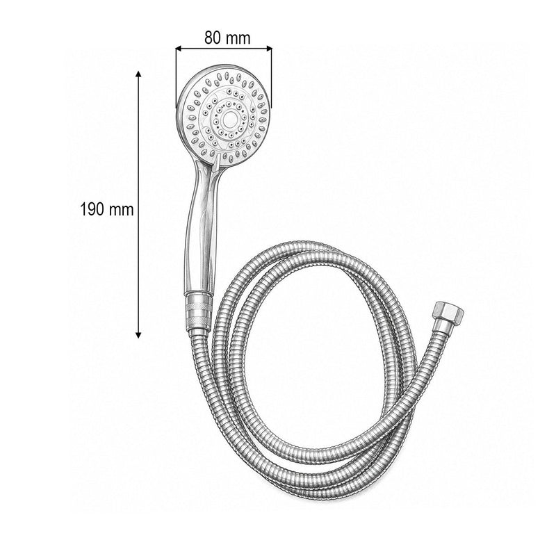 Set doccetta con flessibile zincato da 1,5 m, 5 funzioni, finitura cromo lucido, in plastica (80x190 mm)