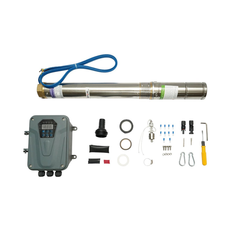 Pompa sommersa solare per acqua in acciaio inox, 1100 W, 110 V, Ø76 mm, portata 6 m³/h, motore Brushless, controller MPPT, prevalenza 84 m, modello 3SYD6-84-110-1100 Breckner Germany