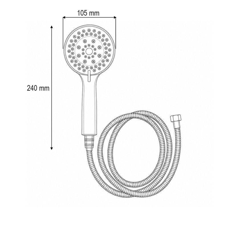 Set doccetta con flessibile zincato da 1,5 m, 5 funzioni, ugelli in silicone, finitura cromata lucida, in plastica (105x240 mm)