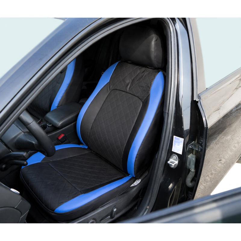 Set coprisedili universali per auto Diamond nero-blu, pelle ecologica trapuntata con tessuto, 9 pezzi