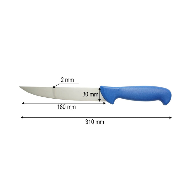 Coltello professionale da macelleria e macellazione da 18 cm, lama in acciaio 5Cr15MoV, manico in nylon blu.Breckner Germany