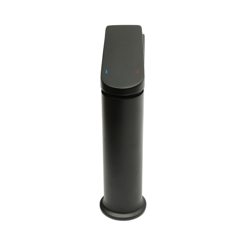 Rubinetto premium in rame per lavabo da bagno, con bocca lunga, design rotondo, monocomando, finitura nero opaco e flessibili inclusi.