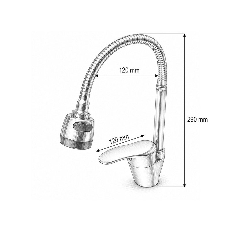 Rubinetto per lavello cucina con bocca flessibile, aeratore a due funzioni, finitura cromata lucida, flessibili inclusi Breckner Germany