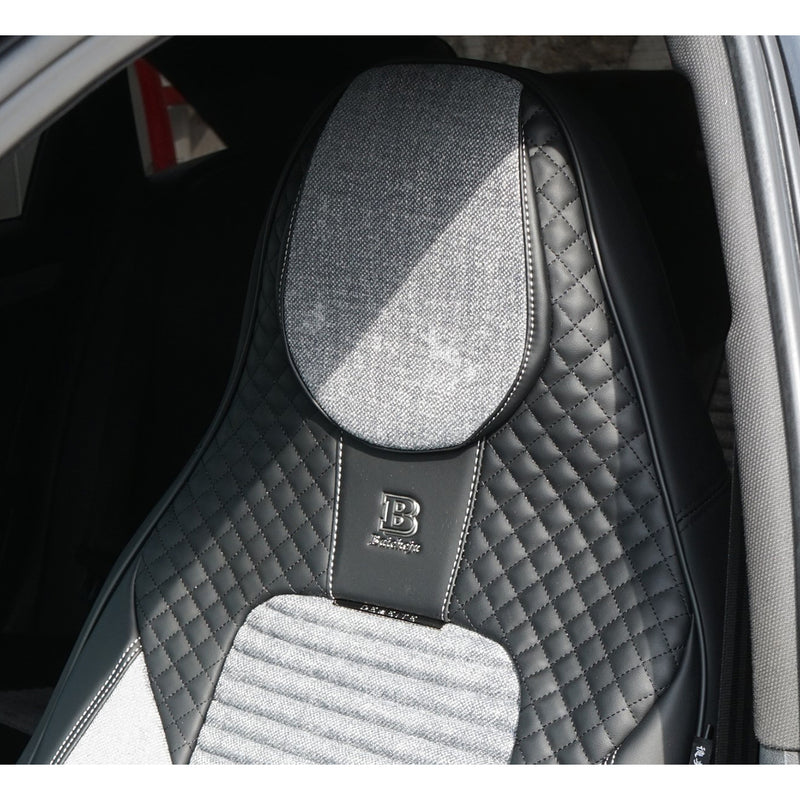 Set coprisedili universali premium nero-grigio per auto, design ergonomico sportivo, pelle ecologica con inserti tessili, 11 pezzi