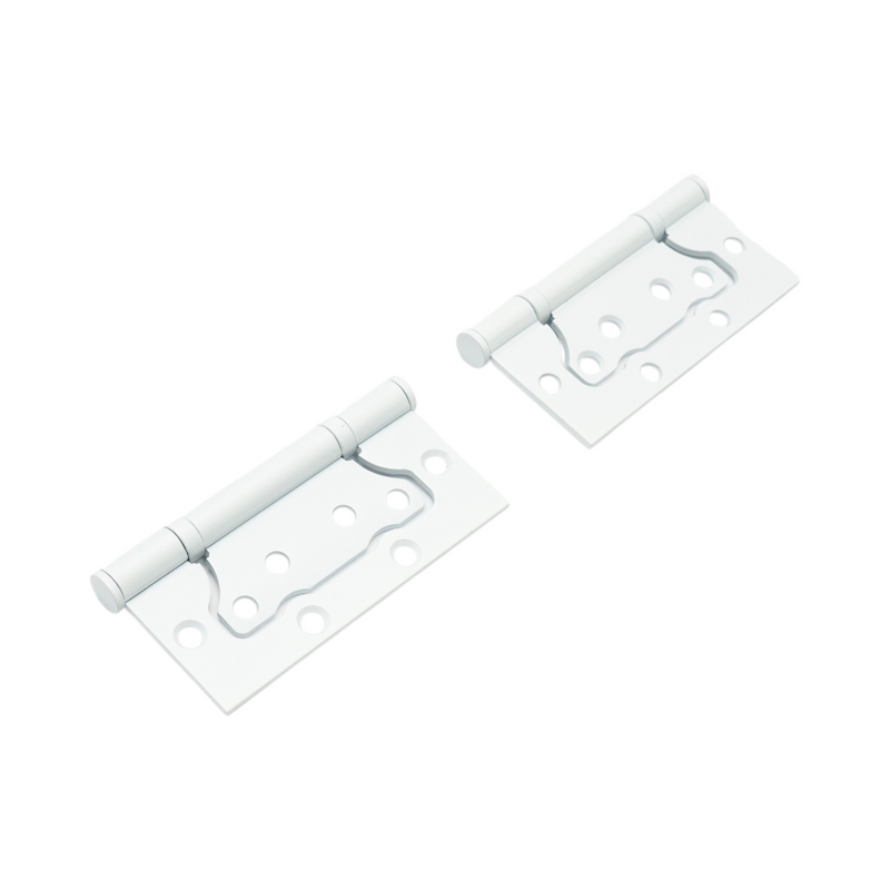 Set di 2 cerniere per mobili complanari a farfalla, 100x50 mm, in acciaio bianco, viti incluse