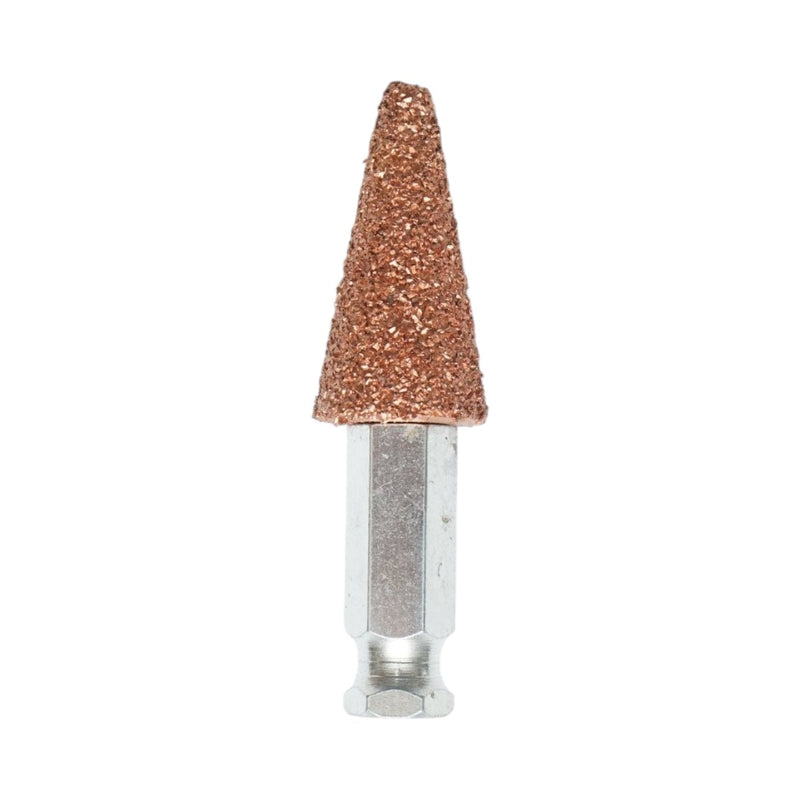 Pietra abrasiva conica per la rettifica degli pneumatici, 19 × 40 mm, grana K36, gambo esagonale da 3/8 di pollice.