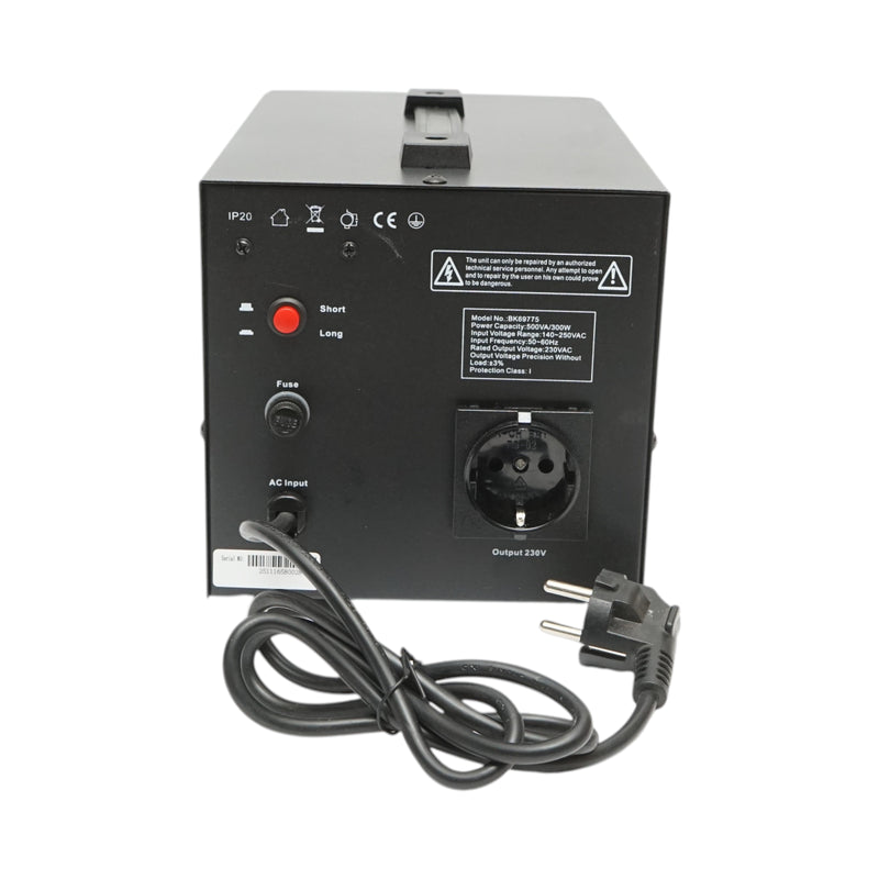 Stabilizzatore di tensione automatico 500VA, 300W, 140-250VAC con relè monofase, 1 presa Schuko 230V, display LCD Breckner Germany