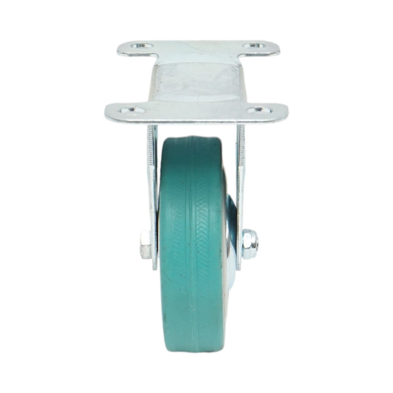 Ruota fissa 75x21 mm senza freno, gomma piena blu, piastra in acciaio 100x59 mm, portata 45 kg