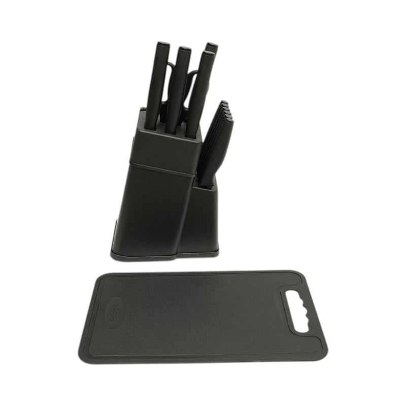 Set di coltelli da cucina da 15 pezzi con ceppo, tagliere e forbici; lame in acciaio 3Cr13, manici in PP nero. Breckner Germany