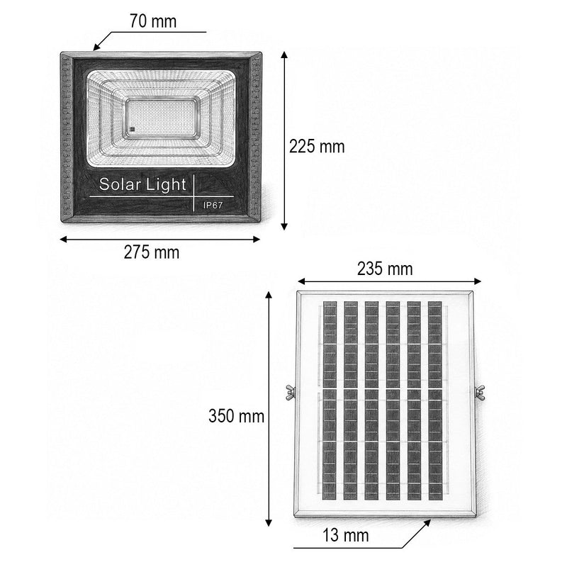 Faretto LED da 100 W, 6500 K, con pannello solare da 8 W, batteria LiFePO4 da 6000 mAh e telecomando (IP67) Breckner Germany