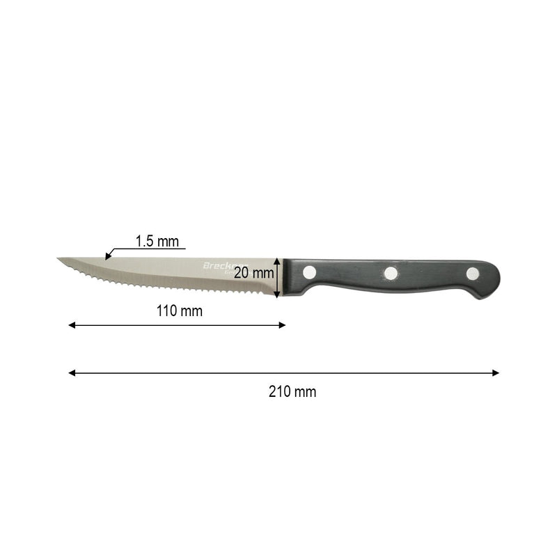 Set di 4 coltelli da bistecca (11 cm), lama seghettata in acciaio 3Cr13, manico in bachelite nera Breckner Germany