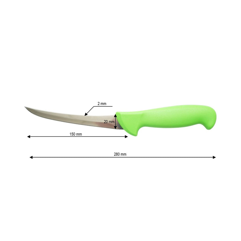 Coltello professionale curvo per disosso da 15 cm, lama in acciaio 5Cr15MoV, manico in nylon verde. Breckner Germany