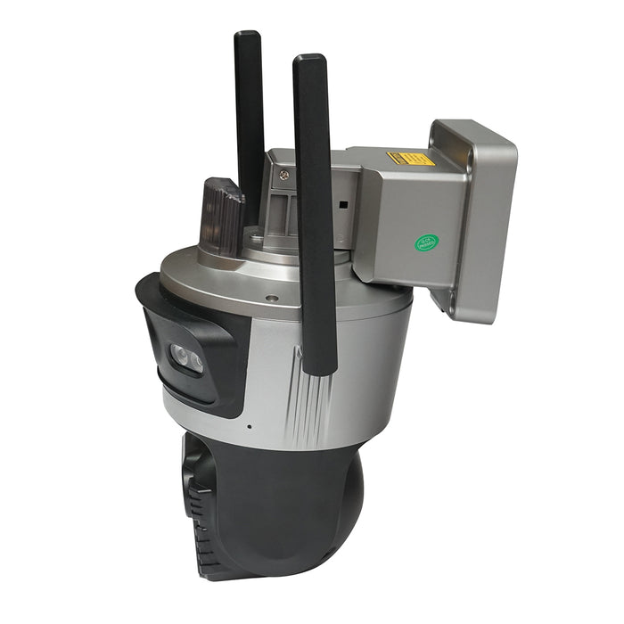 Telecamera di sorveglianza con lente doppia 4 MP, scheda SIM 4G, WIFI 2.4 GHz, pannello solare 7.6W, batteria 18650 a ricarica rapida, rotazione 360° PTZ con sensore di movimento, rilevamento umano PIR, allarme, visione notturna e applicazione iCSee