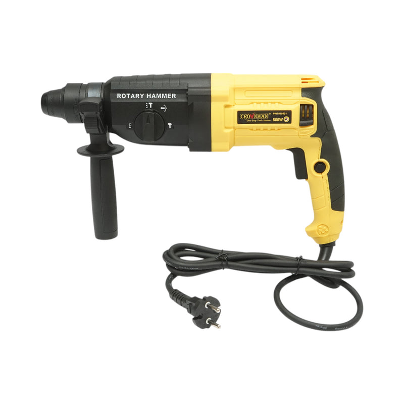 Martello perforatore 800W, 3 Joule con mandrino SDS Plus, diametro 26mm, velocità 1120rpm Crownman