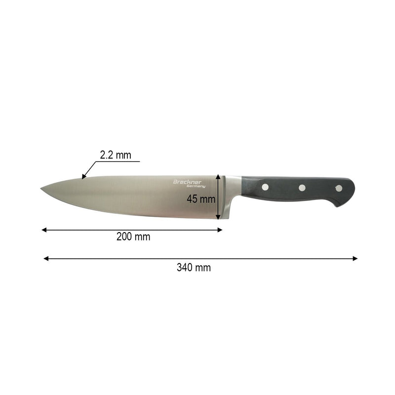 Coltello da chef professionale da 20 cm, lama in acciaio 5Cr15MoV, manico in ABS nero Breckner Germany