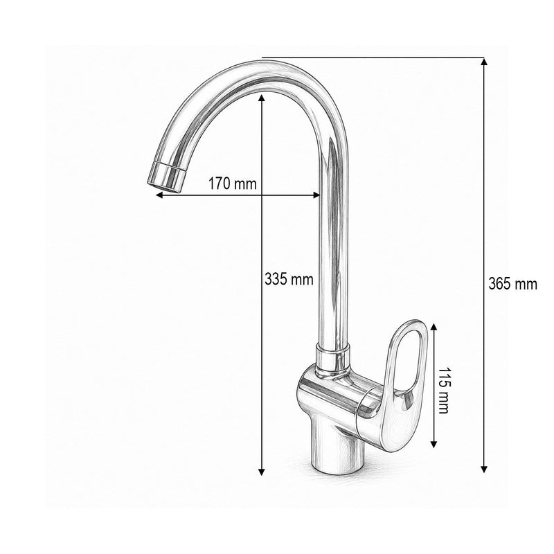 Miscelatore per lavello cucina con bocca alta, monocomando, finitura cromo lucido, flessibili inclusi Breckner Germany