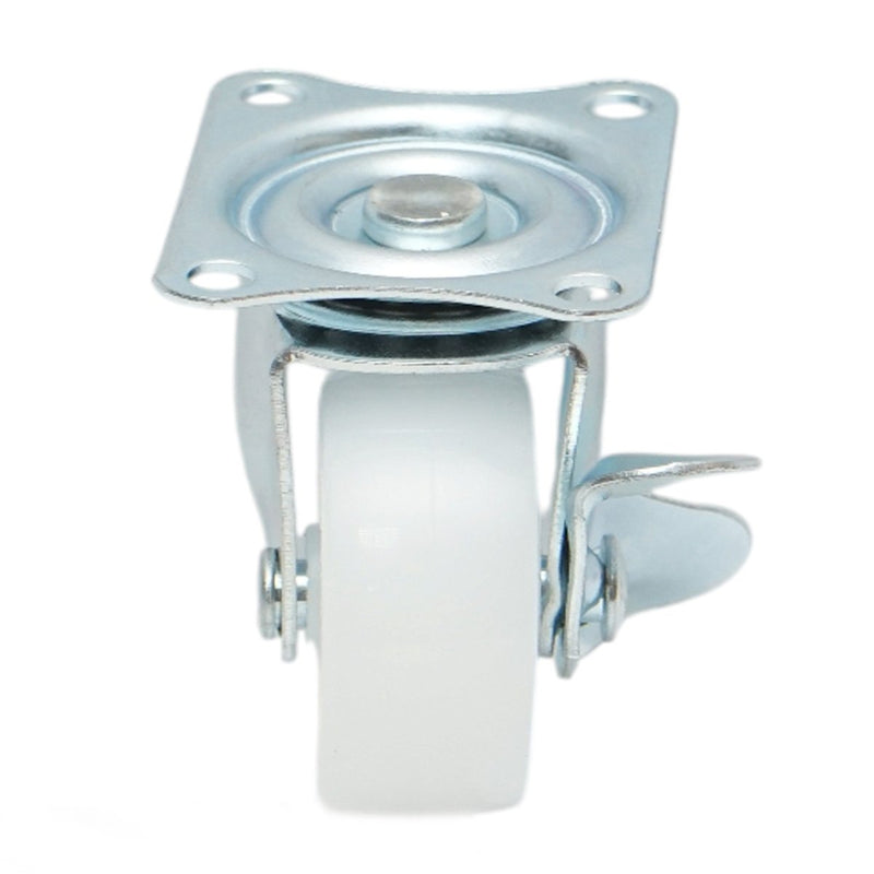 Ruota pivottante con freno, 40x17 mm, polipropilene bianco, piastra in acciaio 45x38 mm, portata 20 kg