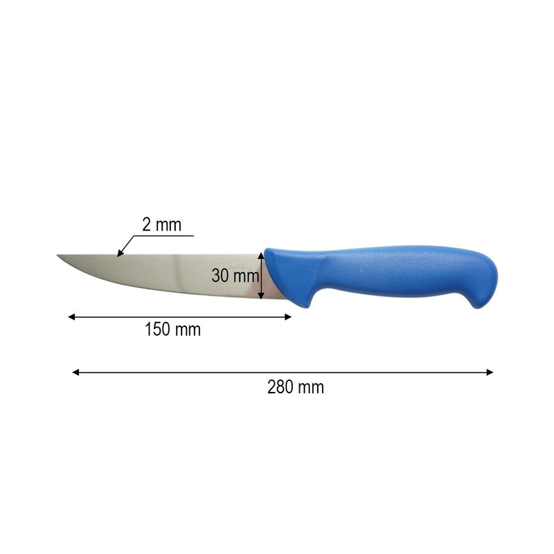 Coltello professionale da macelleria e macellazione (lama da 15 cm), lama in acciaio 5Cr15MoV, manico in nylon blu Breckner Germany