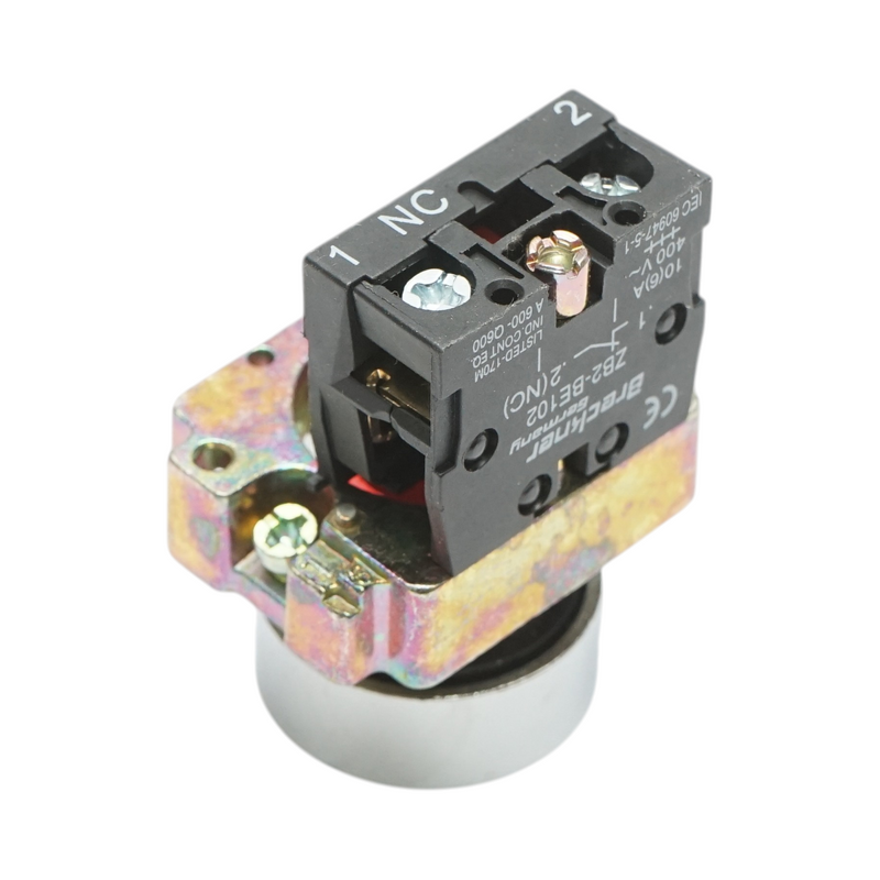 Pulsante in metallo rosso con ritorno 1NC, 400V/10A, LAY5 Breckner Germany