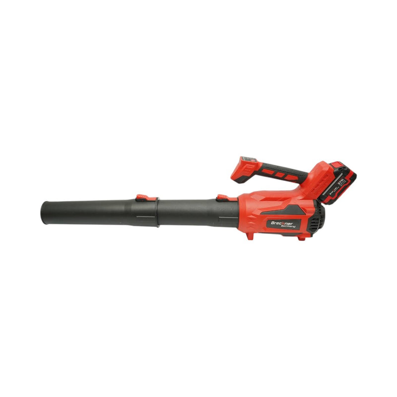 Soffiatore da giardino a batteria con due batterie agli ioni di litio da 21 V e 4 Ah, motore brushless, portata d'aria di 4,5 m³/min, 5 livelli di velocità (0–23.000 giri/min) e modalità Turbo. Breckner Germany